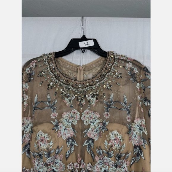 NWT $798 Mac Duggal [ 14 ] Floral Embroidered Long Sleeve Trumpet Gown Nude Q624 - Picture 11 of 16